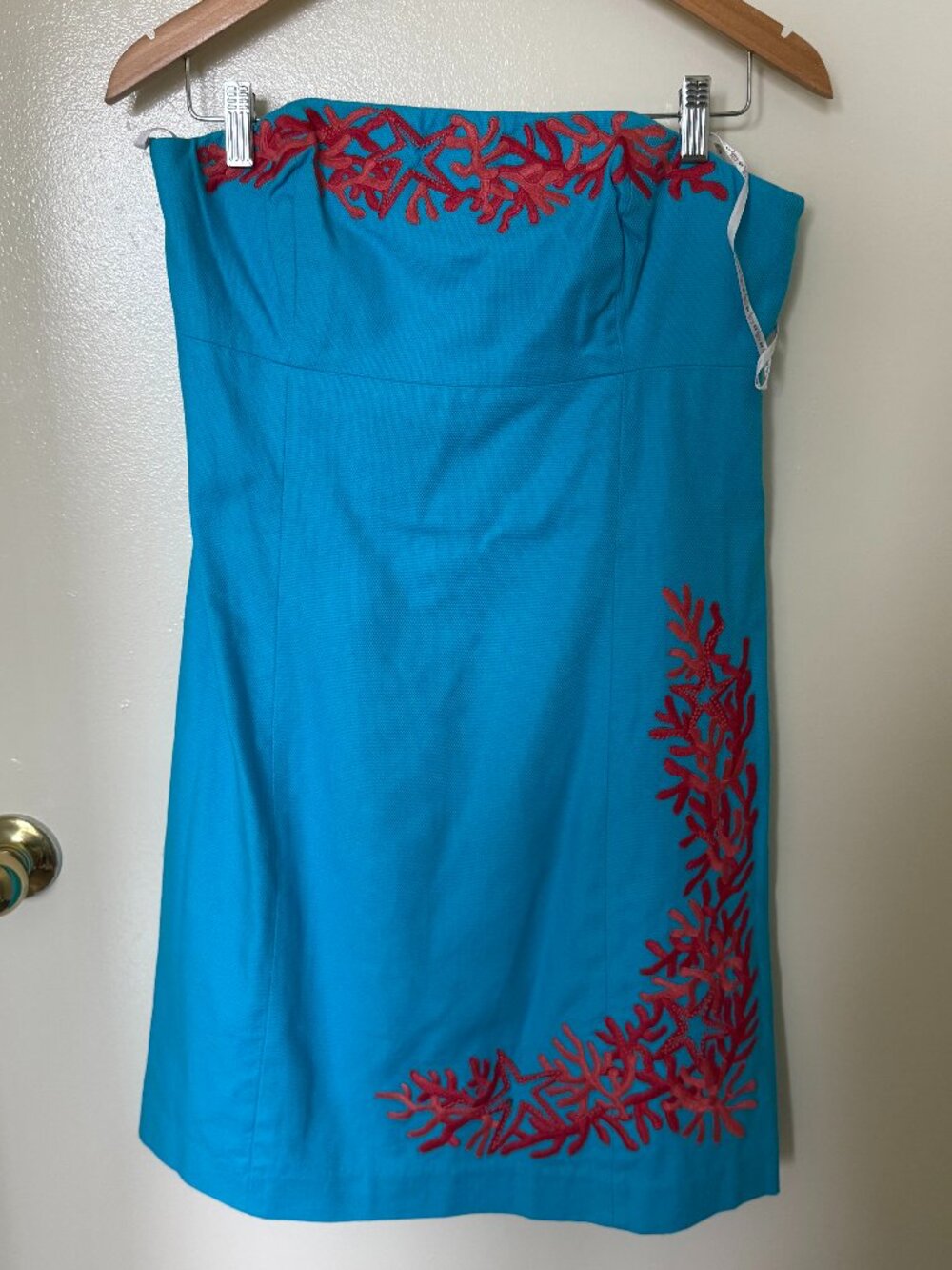 Lilly Pulitzer Bowen Embroidered Turquoise Strapless Mini Dress US 10
